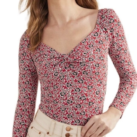 Boden Tops - NWOT Boden Sweetheart Jersey Top Long Sleeve Red Floral Pattern Size 8